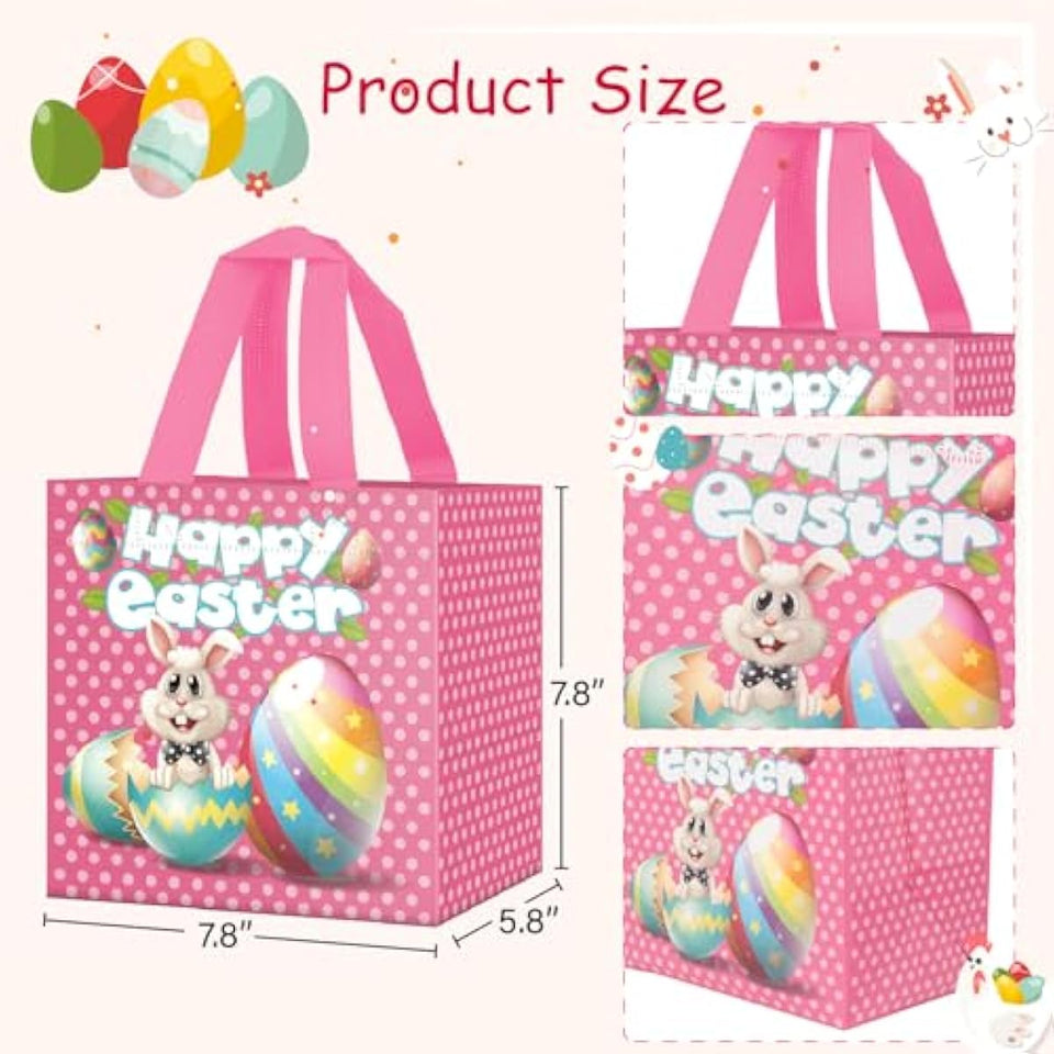 ysmile Non-Woven Easter Gift Bag for Kids Reusable with Handle, Carrot Bunny Chick Basket, Treat Bag Small Egg Hunt Bag 8 Pack