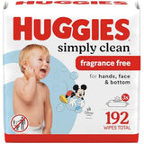 Huggies Simply Clean Unscented Baby Diaper Wipes, 3 flip-top packs, fragrance-free, 192 wipes total