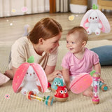 miaodam strawberry bunny reversible cuddle bunny plush zipper transformed rabbit toy