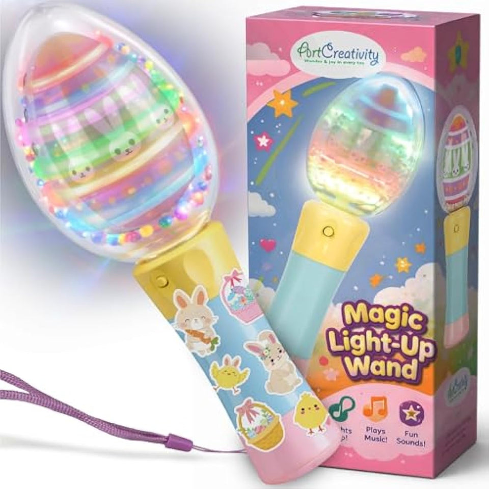 ArtCreativity Easter Egg Magic Ball Wand -7.5" - Custom Egg-Shaped Top Light Up Magic Ball Toy Wands for Kids with Batteries - Flashing LED Wands for Boys & Girls, Fun Gift or Birthday Party Favor