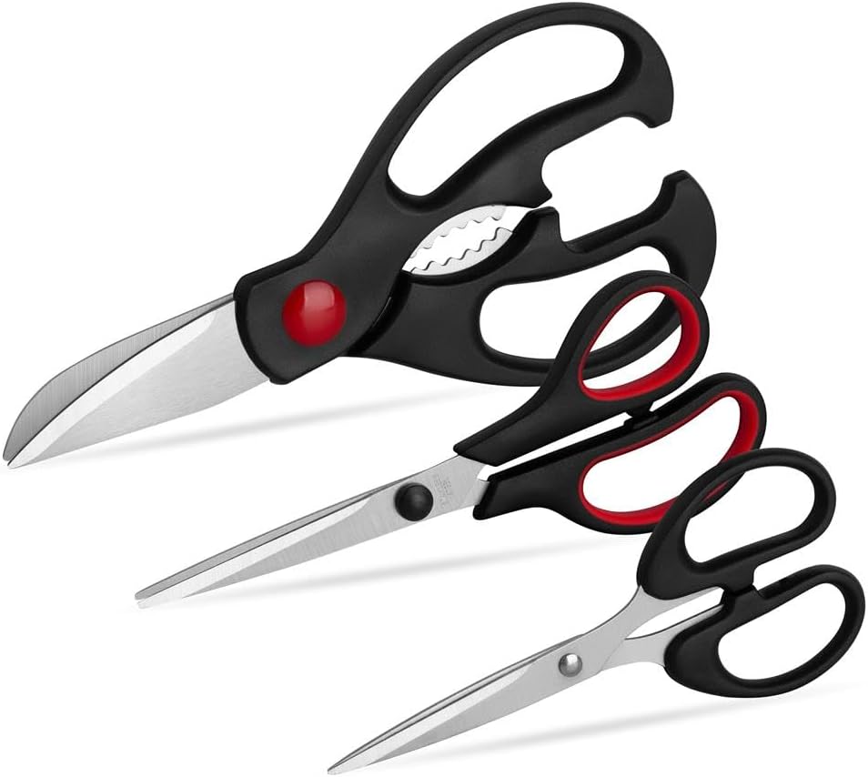 Kitchen Shears Set - QtoiKce Kitchen Scissors 3 Pack All Purpose Poultry Shears,Stainless Steel Sharp Utility Cooking Scissors for Home