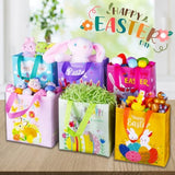 Exun Happy Easter Gift Bags with Handles, Bunny Carrot Chick Designs, Reusable Non-Woven Treat Bags for Party Favors, Gift Wrapping, Easter Basket Container, 9.1×8.7×4.5 inch, 6-Pack