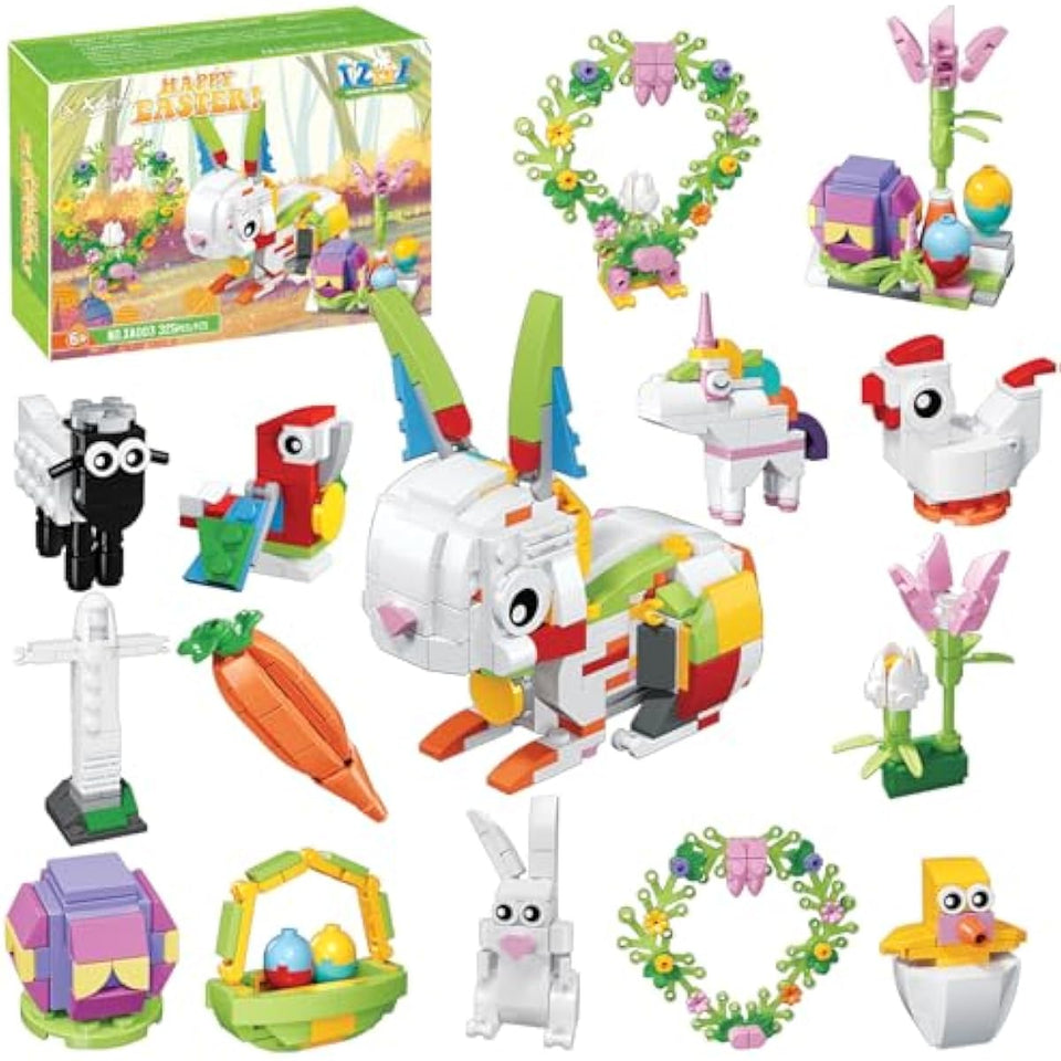 12Pcs Easter Egg Fillers Building Kits, Easter Rabbit 12 in 1 Building Blocks Set, Easter Bricks Toy Gift Easter Egg Fillers, Easter Basket Stuffers, Easter Party Favors for Kids 6+