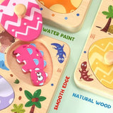 Montessori wooden puzzles for toddlers, 8pcs dinosaur egg matching, educational preschool learning toys