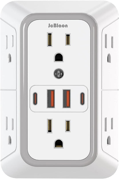 Outlet Extender Surge Protector - 6 Outlet Splitter with 4 USB Ports (2 USB C), Multiple Plug Expander Wall Charger, 3 Sided Multi Plug Wall Adapter Power Strip for Home Office Kitchen Travel