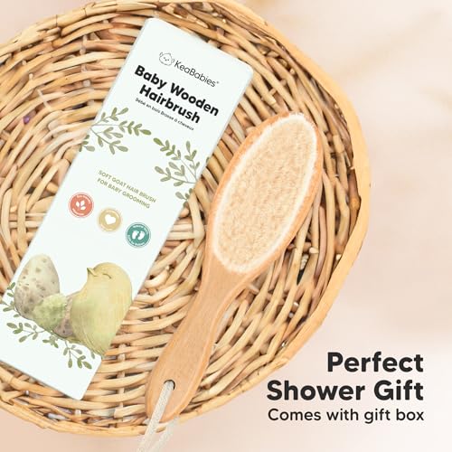keababies wooden baby hair brush for toddler girls boys cradle cap soft goat bristles walnut regular