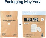 BLUELAND 100% Plastic-Free Dishwasher Detergent Tablets, 60 Count, Free & Clear, Eco-Friendly Dishwashing Pods, Natural, USDA Certified biobased