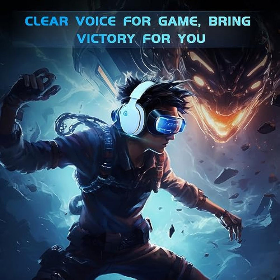 Gtheos 2.4GHz wireless gaming headset for ps5, ps4, nintendo switch and pc with noise canceling mic and 40+hr battery life - white
