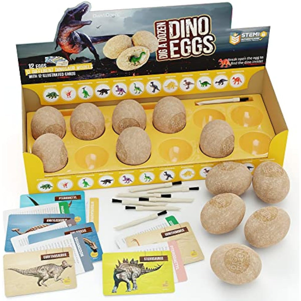 Dan&Darci Dig a Dozen Dino Egg Kit for Kids - Easter Basket Stuffers - Dinosaur Toys Gift 3-12 Year Old - 12 Eggs & Surprise Dinosaurs - Science STEM Activities - Boy Toy Party Gifts for Boys & Girls