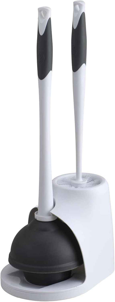 Clorox Toilet Plunger and Bowl Brush Combo with Caddy, 6.75 x 7 x 19.5 in, White/Gray