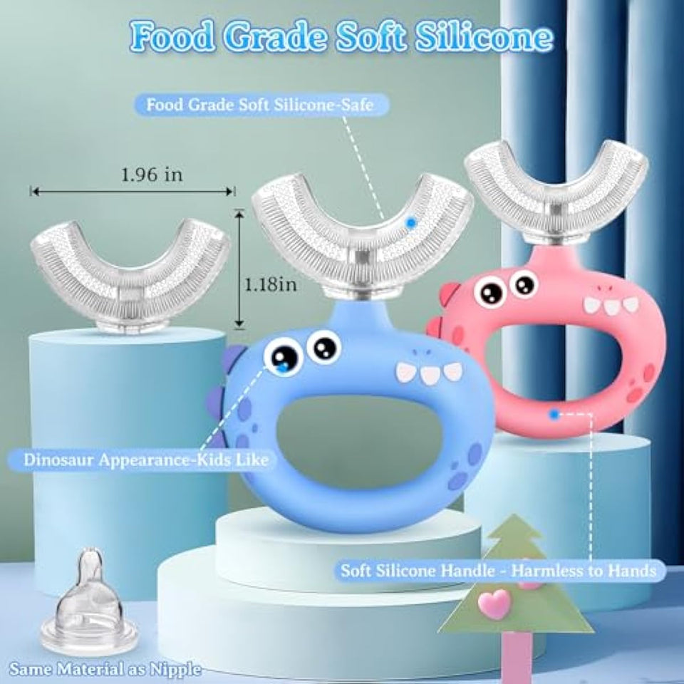 Toddler U Shaped Toothbrush for Kids Ages 1-2, 2-4, Baby Soft Silicone, 360° Mouth Cleaning Design, 2 PCS