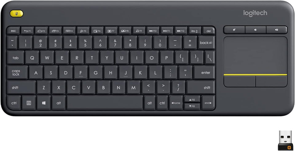logitech k400 plus wireless touch tv keyboard with easy media control, htpc keyboard for pc-connected tv, android, windows