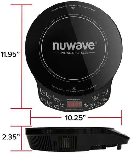 NUWAVE Flex Precision Induction Cooktop, 10.25” Shatter-Proof Ceramic Glass, 6.5” Heating Coil, 45 Temps from 100°F to 500°F, 3 Wattage Settings 600, 900 & 1300 Watts, 9” Duralon Ceramic Pan Included