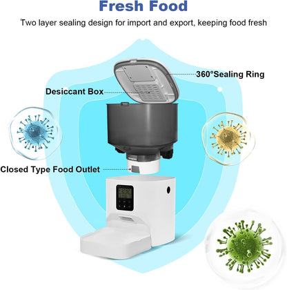Automatic Cat Feeder, 4L Cat Food Dispenser with 10s Voice Recorder, Pet Feeder up to 8 Meals per Day, Timed Dog Feeder with Dry Food Sealed Ring (White, 4L-Basic)