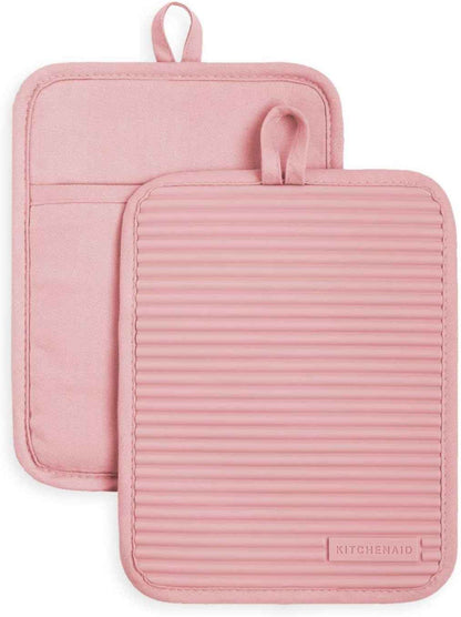 KitchenAid Ribbed Soft Silicone Pot Holder 2-Pack Set, Milkshake Tan, 7"x9"