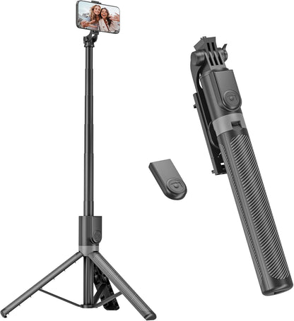 71” Phone Tripod & Selfie Stick, Portable All in One Extendable Cell Phone Tripod Stand, with Wireless Remote Control for iPhone/Samsung/Android/Camera