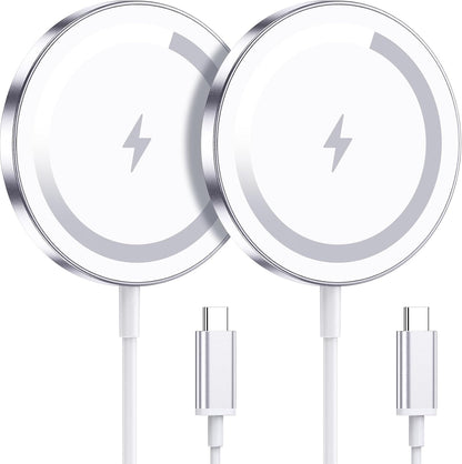 for Apple Mag-Safe Charger 2 Pack, Magnetic Wireless Charger for iPhone 17/17 Pro/17 Pro Max/Air/16 15 14 13 12 Pro Max Plus mini, Charging Pad for Airpods Pro 3 2,Strong Magnet, Silver