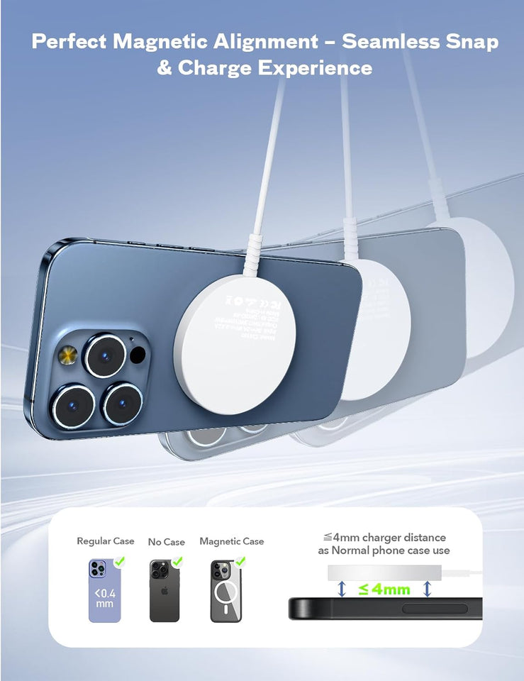 Magnetic Wireless Magsafe Charger iPhone: Fast Charging Pad for iPhone 17/16/15/14/13/12 Series & AirPods Pro 4-2, Strong Magnet, Dual Ports, Cover-Friendly, Lightweight for Travel Home Office Desk - Rayz Mart