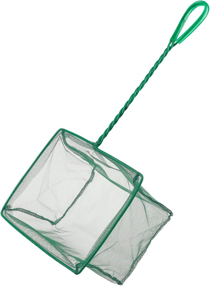 Pawfly green braided metal handle square aquarium net for fish tanks and small koi ponds