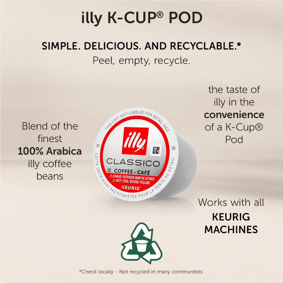 illy Classico Medium Roast 100% Arabica K Cup Coffee Pods for Keurig Machines, 32 Count Pack