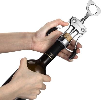 Beneno Wine Opener, Zinc Alloy Premium Wing Corkscrew with Multifunctional Bottles Opener, Sharp Wine Corkscrew with Ergonomic Non-Slip Wing Handle, Silver