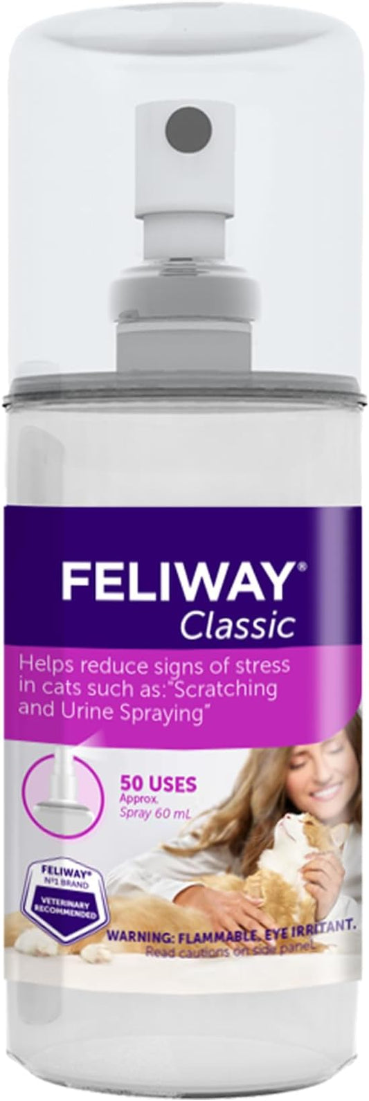 FELIWAY Classic Cat Calming Spray, 60ml - Comforts Cats at Home and On the Go and Helps to Calm During Travel