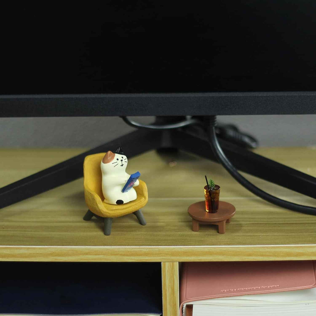 Cute Cat Playing Phone on Sofa and Drinking Coffee Figurine for Office Home Decor - Cute Cat Gift for Cat Lovers