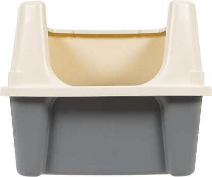 Basics Large Cat Litter Box with High Sides, Open Top, Includes Scoop, 19 x 15 x 11.75 inches, Grey/Beige
