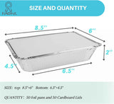 Aluminum Pans with Lids (50-Pack, 8.5"×6") 2.25 LB Capacity Foil Food Containers with Lids - 50 Pans and 50 Cardboard Covers - Disposable Tin Foil Pans - for Baking, Meal Prep and Freezer, Takeout