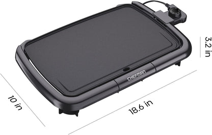 Chefman Electric Griddle with Removable Temperature Control, Immersible Flat Top Grill, Burger, Eggs, Pancake Griddle, Nonstick Easy Clean Cooking Surface, Slide Out Drip Tray, 10 x 16 Inch