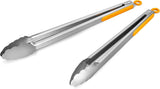 304 Stainless Steel Kitchen Cooking Tongs, 9" and 12" Set of 2 Sturdy Grilling Barbeque Brushed Locking Food Tongs with Ergonomic Grip, Black