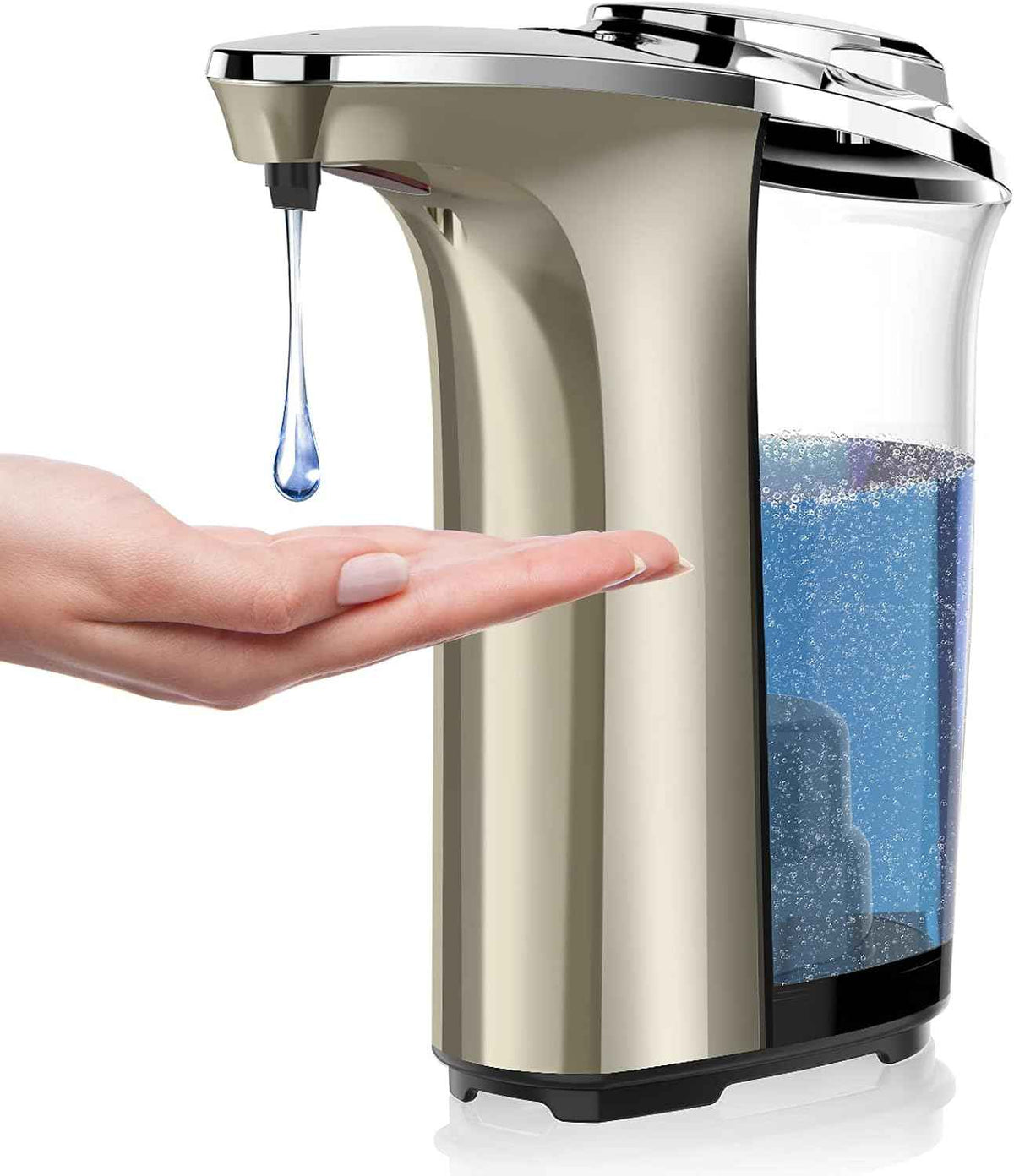 Automatic Soap Dispenser, Touchless Dish Soap Dispenser 17oz/500ml with Infrared Sensor, 5 Adjustable Soap Levels, Liquid Dispenser for Bathroom Kitchen (Silver)