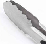 304 Stainless Steel Kitchen Cooking Tongs, 9" and 12" Set of 2 Sturdy Grilling Barbeque Brushed Locking Food Tongs with Ergonomic Grip, Black