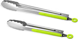 304 Stainless Steel Kitchen Cooking Tongs, 9" and 12" Set of 2 Sturdy Grilling Barbeque Brushed Locking Food Tongs with Ergonomic Grip, Black
