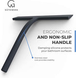 GÜTEWERK 9-Inch Silicone Shower Squeegee, Black with Stainless Steel Core and Soft-Touch Handle