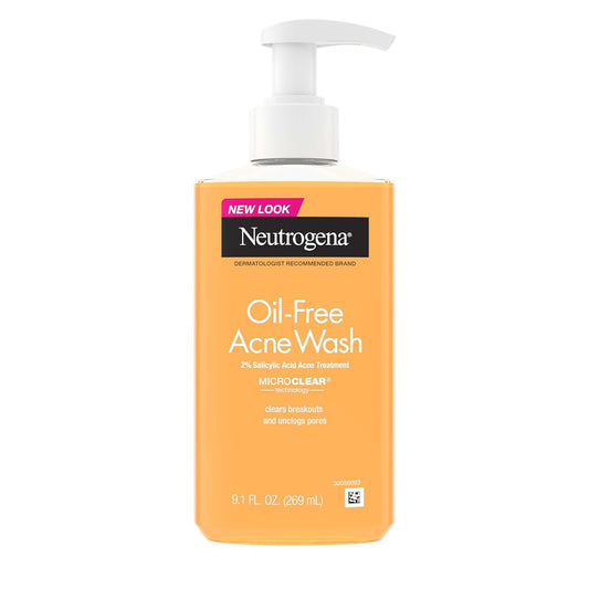 Neutrogena Oil-Free Acne Face Wash - Facial Cleanser with Salicylic Acid, Daily Cleanser for Oily & Acne-Prone Skin, Clears & Helps Prevent Breakouts, Clear Formula, 9.1 fl. oz. Bottle