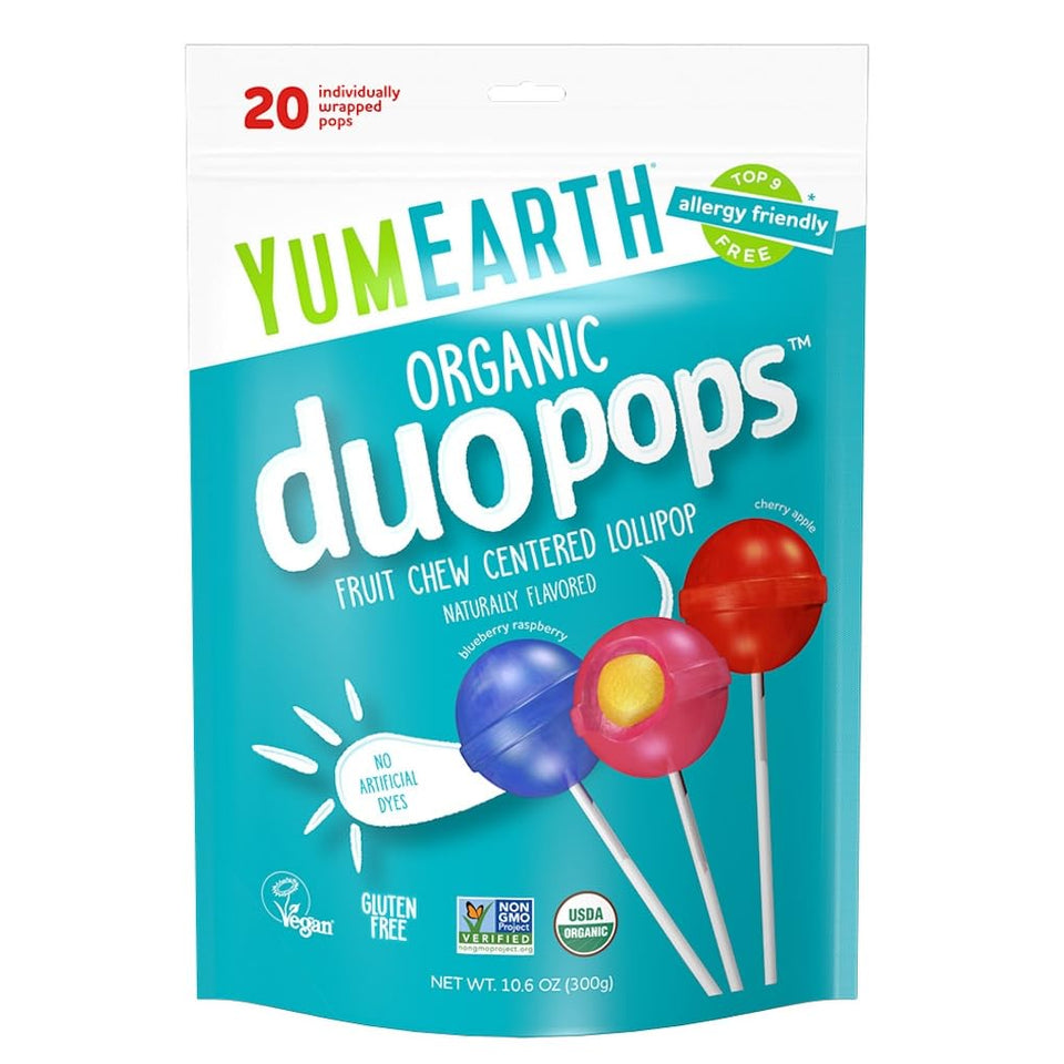 yumearth organic duo pops - allergy friendly, organic, vegan, gluten free, no artificial dyes, 20 count
