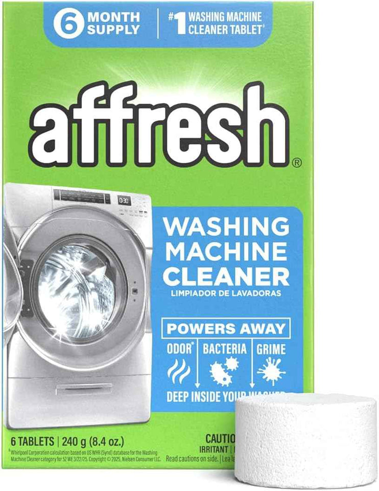 Affresh Washing Machine Cleaner, Helps Power Away Odor Causing Bacteria & Grime Deep Inside Pump, Valve & Hoses, 6 Time Release Tablets, 6 Month Supply