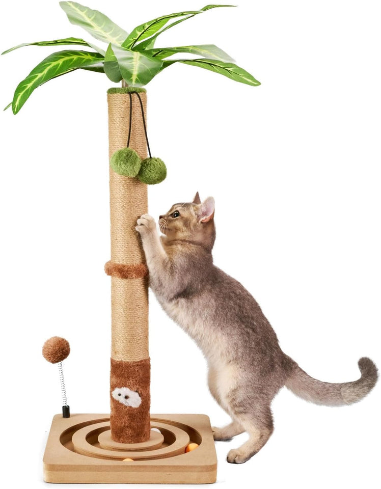 MECOOL 35in tall cat scratching post premium scratch posts with hanging ball and ball track