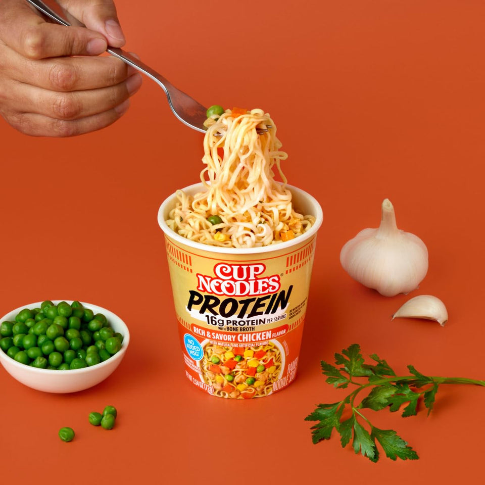 Nissin Cup Noodles Protein Ramen Chicken Flavor 16g Protein 2.54 Ounce Cup Pack of 6