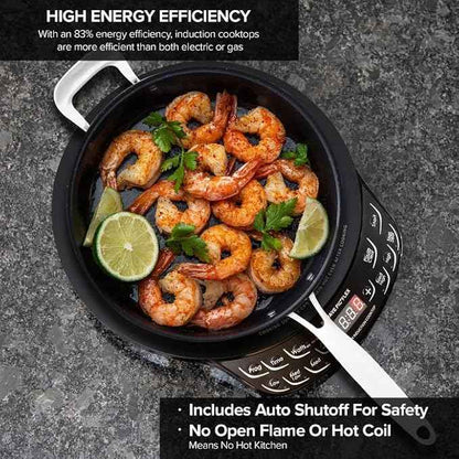 NUWAVE Flex Precision Induction Cooktop, 10.25” Shatter-Proof Ceramic Glass, 6.5” Heating Coil, 45 Temps from 100°F to 500°F, 3 Wattage Settings 600, 900 & 1300 Watts, 9” Duralon Ceramic Pan Included