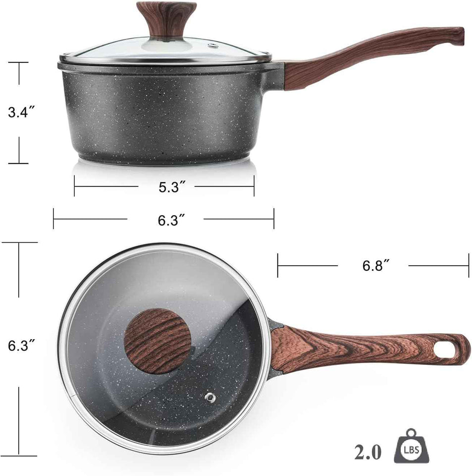 SENSARTE Nonstick Saucepan with Lid, 1.5 Quarts Small Pot with Swiss Granite Coating, Stay-cool Handle, Multipurpose Handy Sauce Pot Small Kitchen Cooking Pot, Induction Comptable, PFOA Free