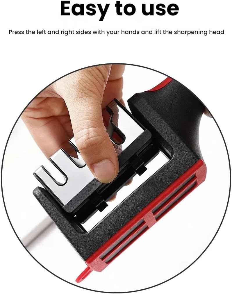 4-in-1 Kitchen Knife Sharpener, Professional Grade with Tungsten Steel and Ceramic Slots, Scissor Sharpening, Black/Red