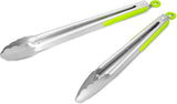304 Stainless Steel Kitchen Cooking Tongs, 9" and 12" Set of 2 Sturdy Grilling Barbeque Brushed Locking Food Tongs with Ergonomic Grip, Black