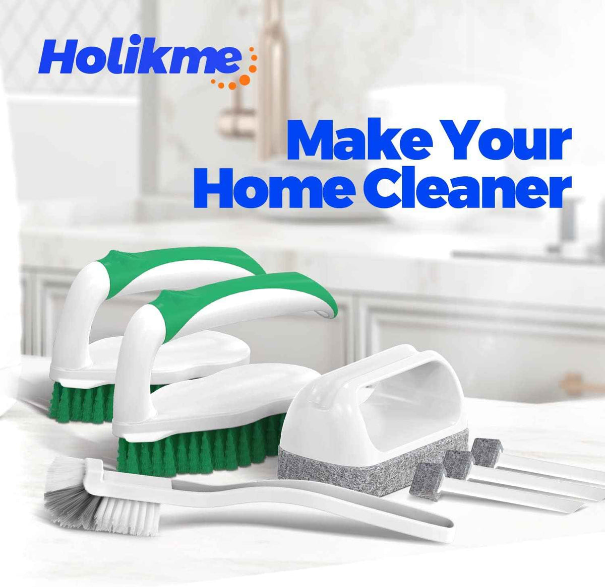 Holikme 7 Pack Deep Cleaning Brush Set, Scrub Pads with Scraper Tip for Pool Walls, Bathroom, Grout, Floor, Tub, Shower and Kitchen Surface (Green)
