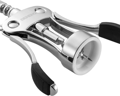 Beneno Wine Opener, Zinc Alloy Premium Wing Corkscrew with Multifunctional Bottles Opener, Sharp Wine Corkscrew with Ergonomic Non-Slip Wing Handle, Silver