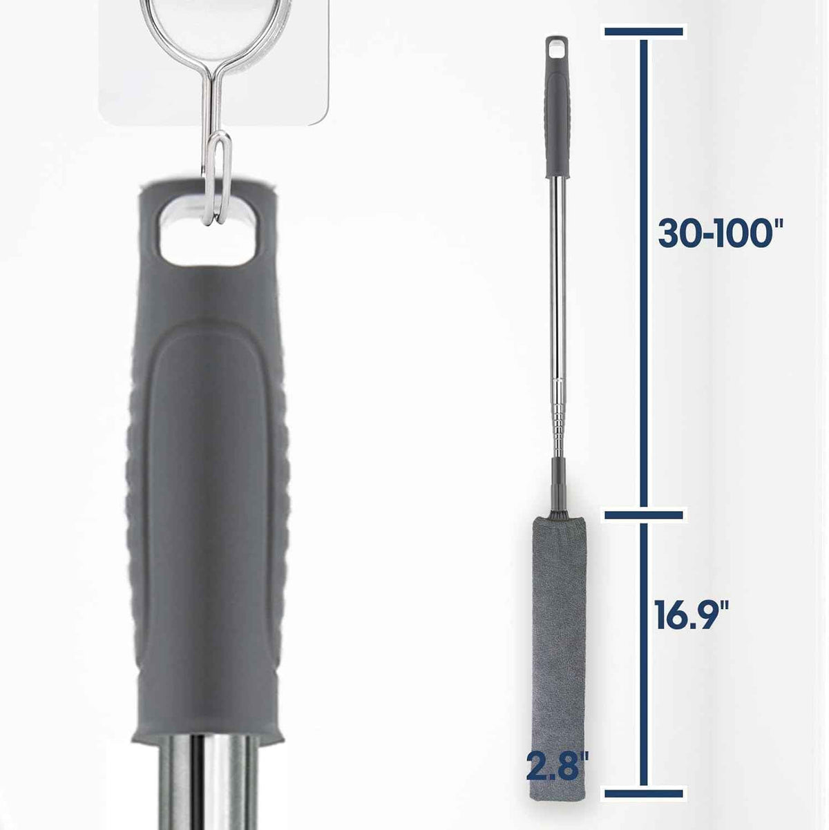 Retractable Gap Dust Cleaner with Extension Pole and 3 Microfiber Dusting Cloths for Cleaning Under Refrigerator, Furniture, and Appliances