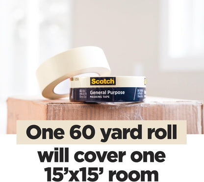 Scotch General Purpose Masking Tape, 1.88 in x 60.1 yd, Beige, Sticks for Up to 5 Days, Removes Easily Without Leaving Sticky Residue, Easy-to-Tear Masking Tape (2050-48MP)