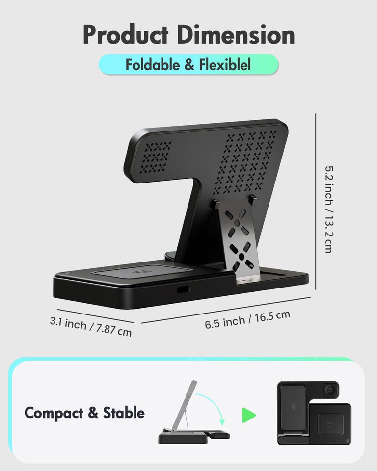 Wireless Charger iPhone Charging Station: 3 in 1 Charger Stand Multiple Devices for Apple - iPhone 17 16e 16 15 14 Pro Max 13 12 11 - Watch 11 10 9 8 7 6 5 4 3 2 SE and Ultra Series - Airpods 4 3 Pro