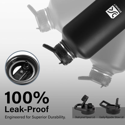 Insulated Water Bottle | Thickened Stainless Steel Vacuum Metal Thermos | Portable Sports Half Gallon Large Water Jug for Gym and Hiking with Straw, Carrier Bag, Handle Strap | BPA-Free 64 oz